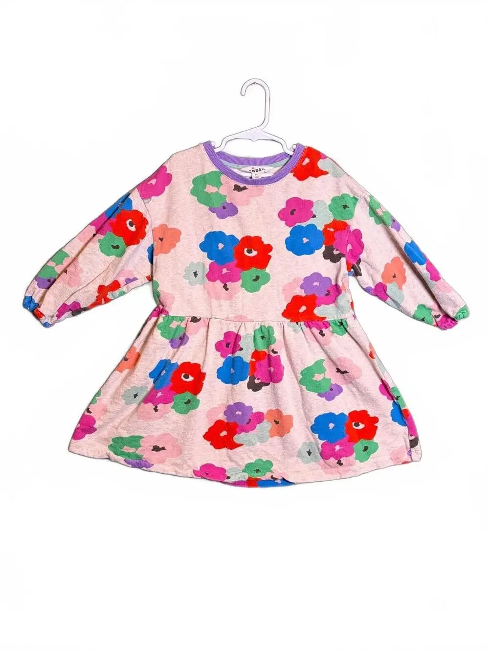 Mini Boden Girls 6-7Y Floral Sweatshirt Dress Multicolor Cotton Style G4395